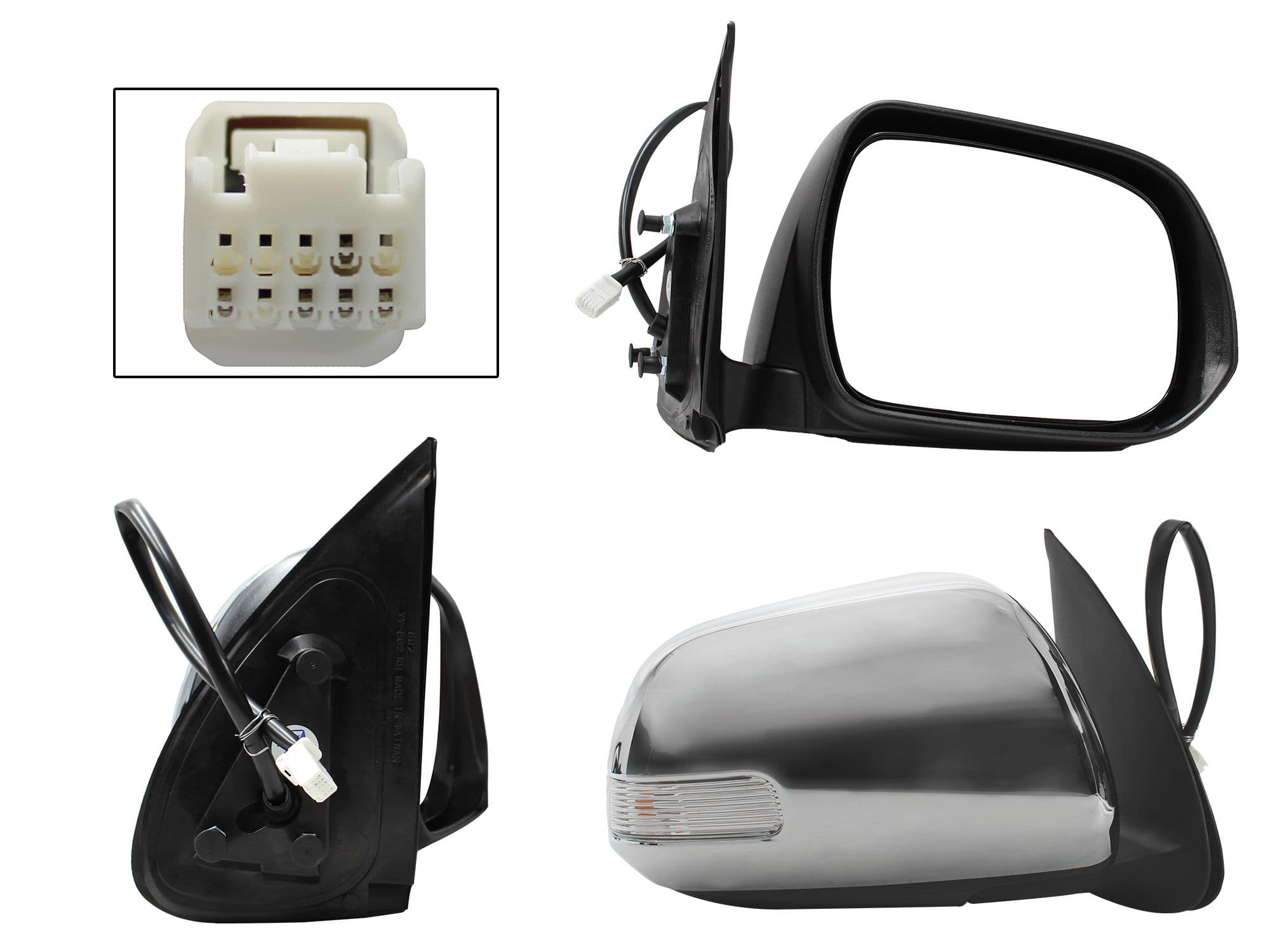 Espejo Derecho Toyota Hilux 2012-2015 5 Pines Con Luz Direccional Eléctrico Cromado