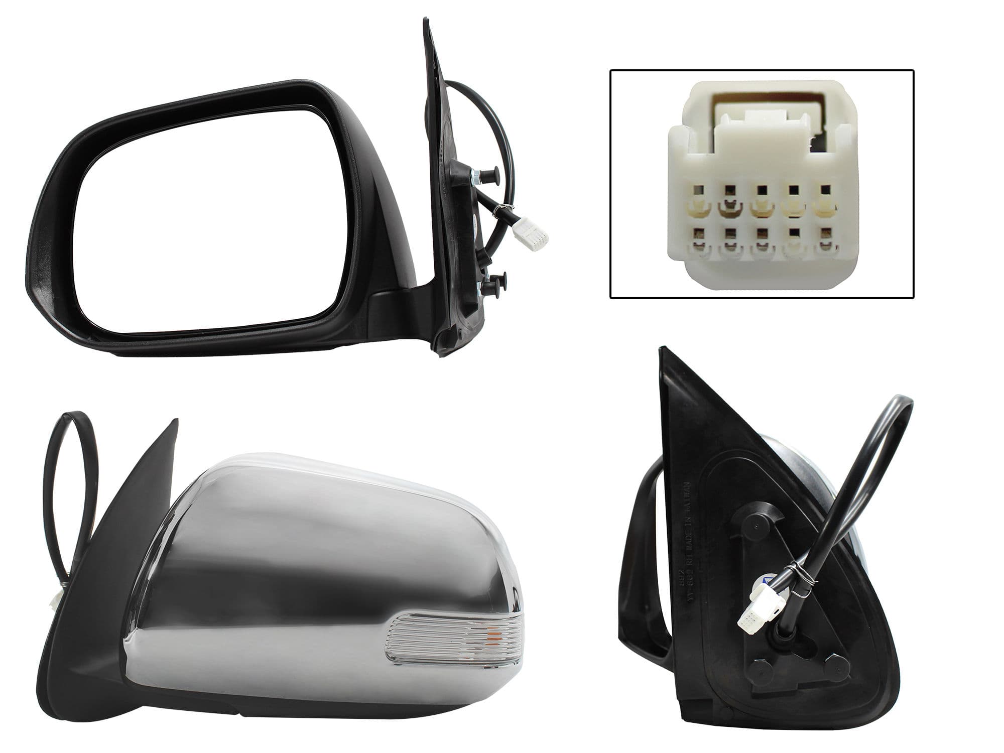 Espejo Izquierdo Toyota Hilux 2012-2015 5 Pines Con Luz Direccional Eléctrico Cromado