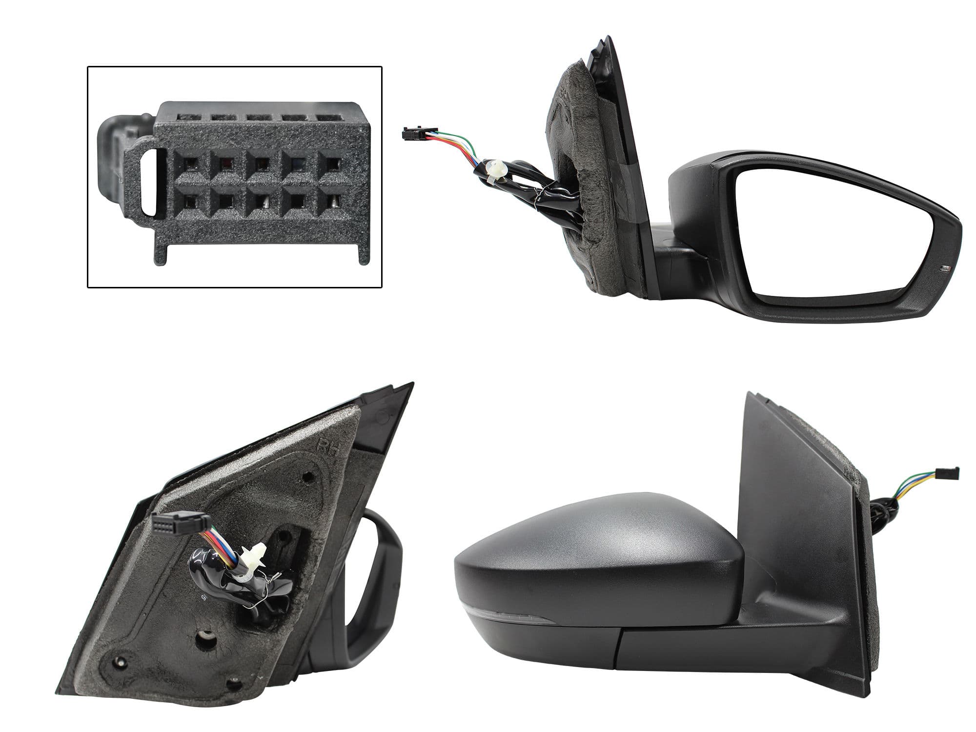 Espejo Derecho Volkswagen Vento 2016-2022 6 Pines Con Luz Direccional Con Desempañante Eléctrico Negro Poroso
