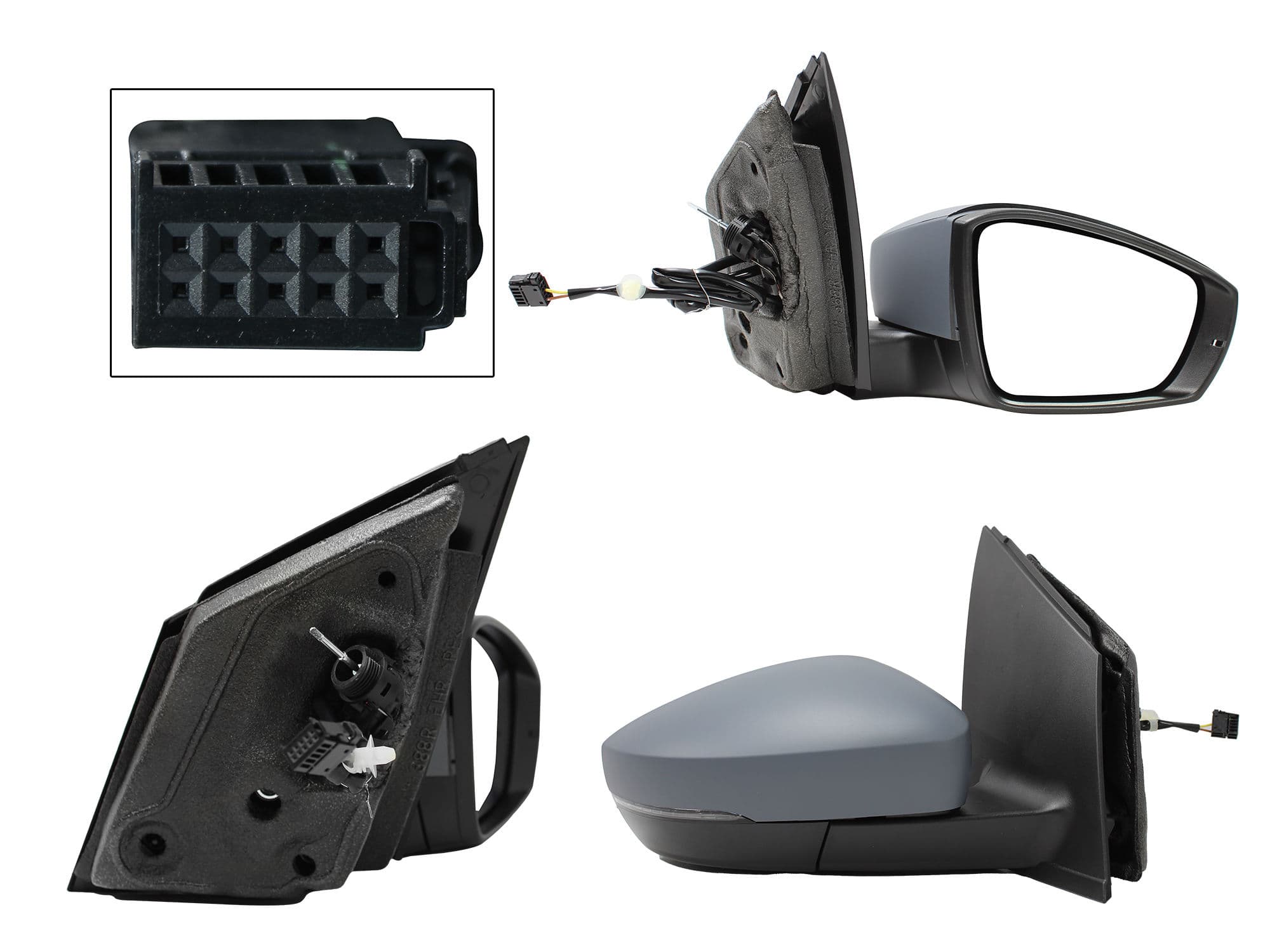 Espejo Derecho Volkswagen POLO 2013-2014 2 Pines Con Luz Direccional Manual Con Control Para Pintar