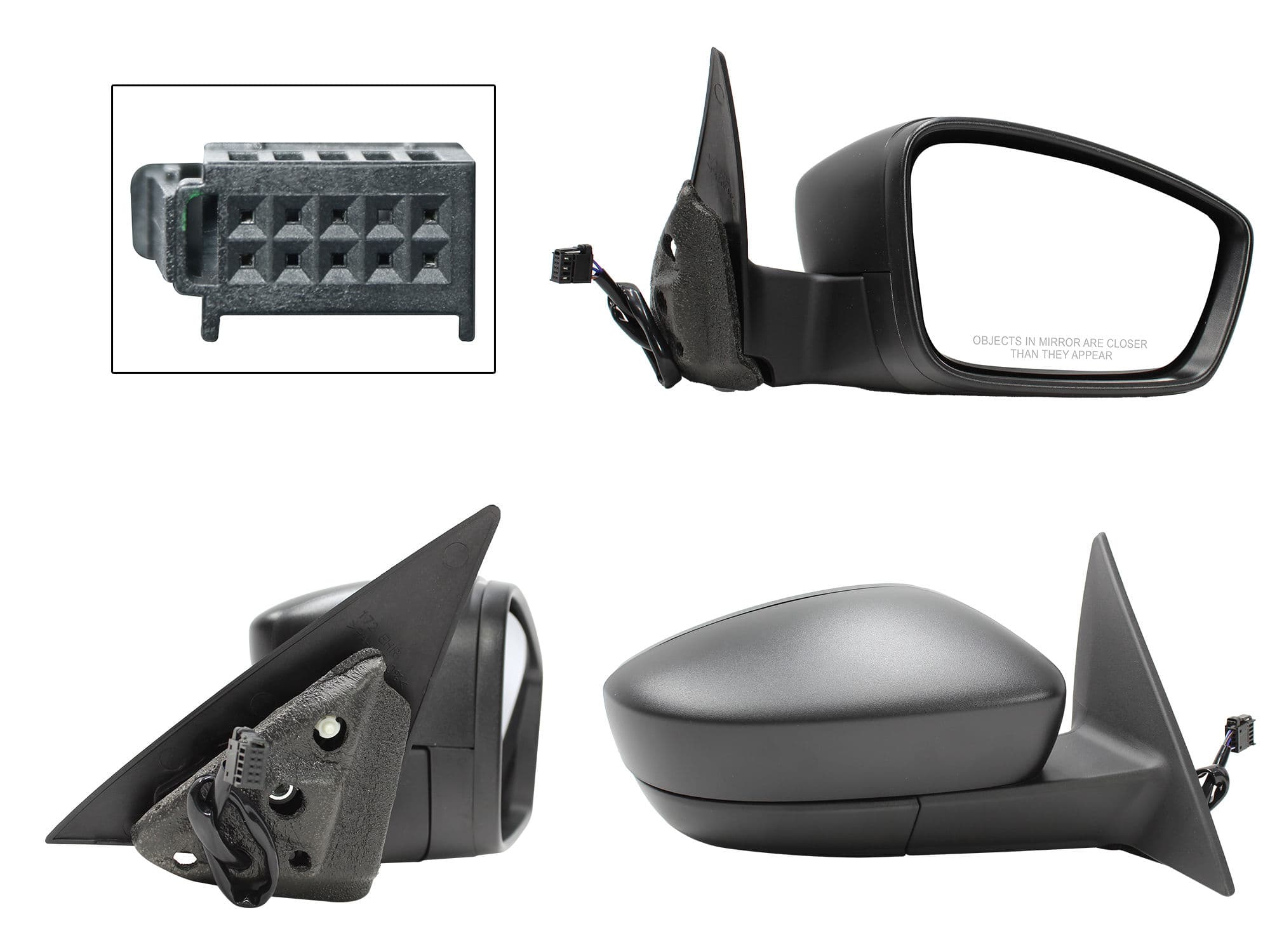 Espejo Derecho Volkswagen Beetle 2012-2016 5 Pines Con Desempañante Eléctrico Negro Poroso