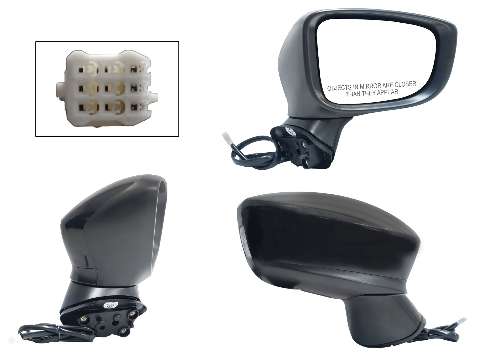 Espejo Derecho Mazda Mazda 3 4 y 5 Puertas 2014-2018 6 Pines Con Luz Direccional Con Desempañante Eléctrico Para Pintar