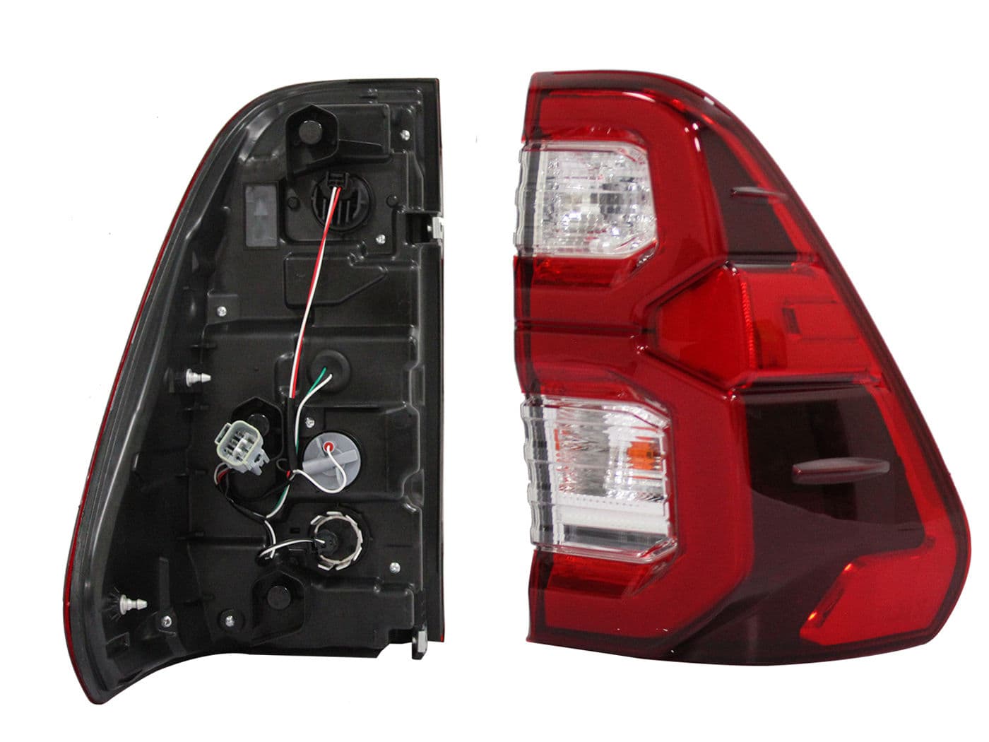 Calavera Derecha Toyota Hilux 4WD 2021-2025 Con Arnés Con Led Con DRL Rojo Blanco
