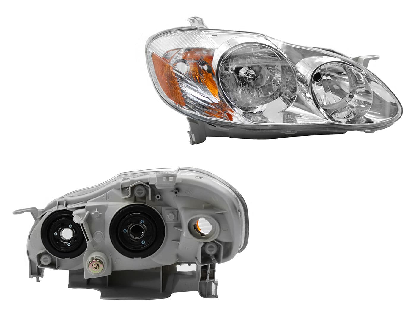 Faro Derecho Toyota COROLLA 2003-2004 Con Mica Ámbar Fondo Cromado