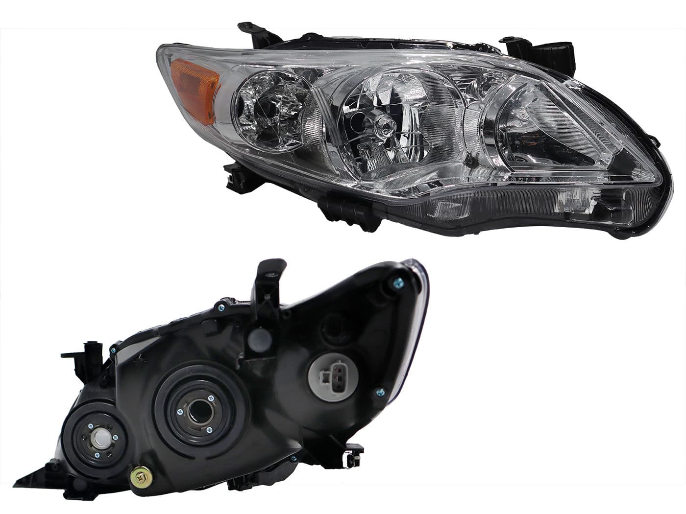 Faro Derecho Toyota COROLLA 2011-2013 Con Mica Ámbar Fondo Cromado
