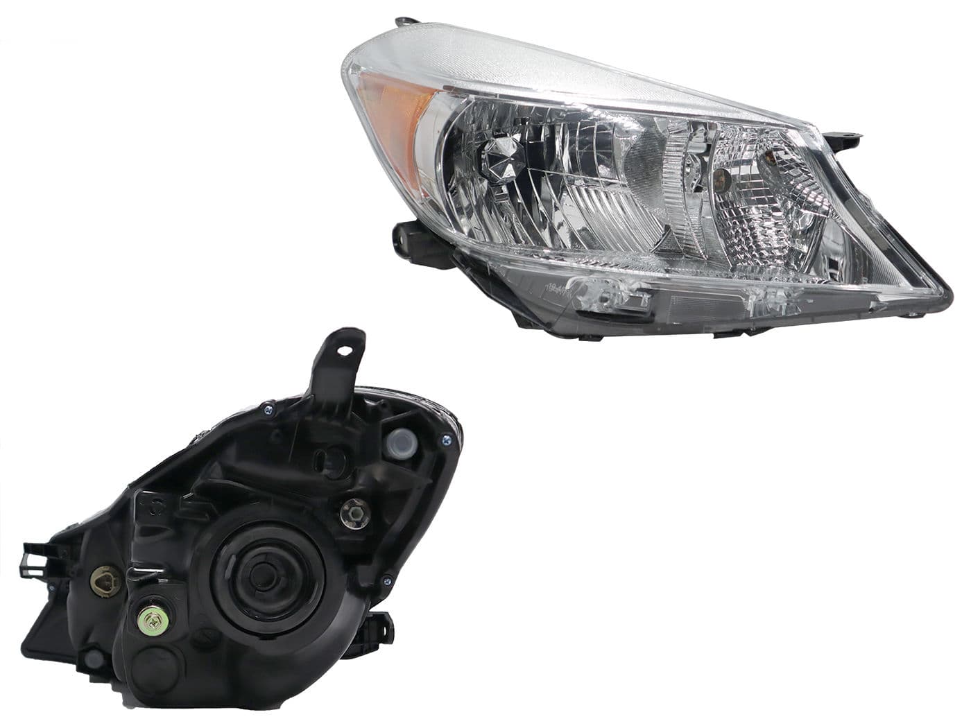 Faro Derecho Toyota YARIS 5 Puertas 2012-2014 Con Mica Ámbar Fondo Cromado