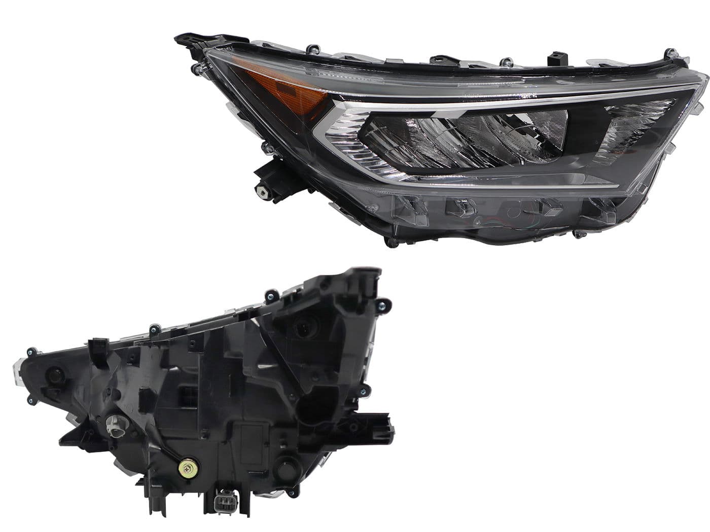 Faro Derecho Toyota RAV-4 LE/XLE/ADVENTURE 2021-2021 Con Led Con Mica Ámbar Fondo Cromado