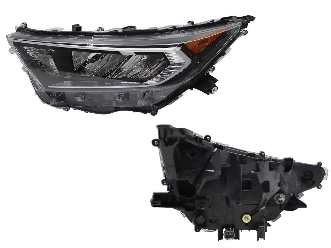 Faro Izquierdo Toyota RAV-4 LE/XLE/ADVENTURE 2021-2021 Con Led Con Mica Ámbar Fondo Cromado