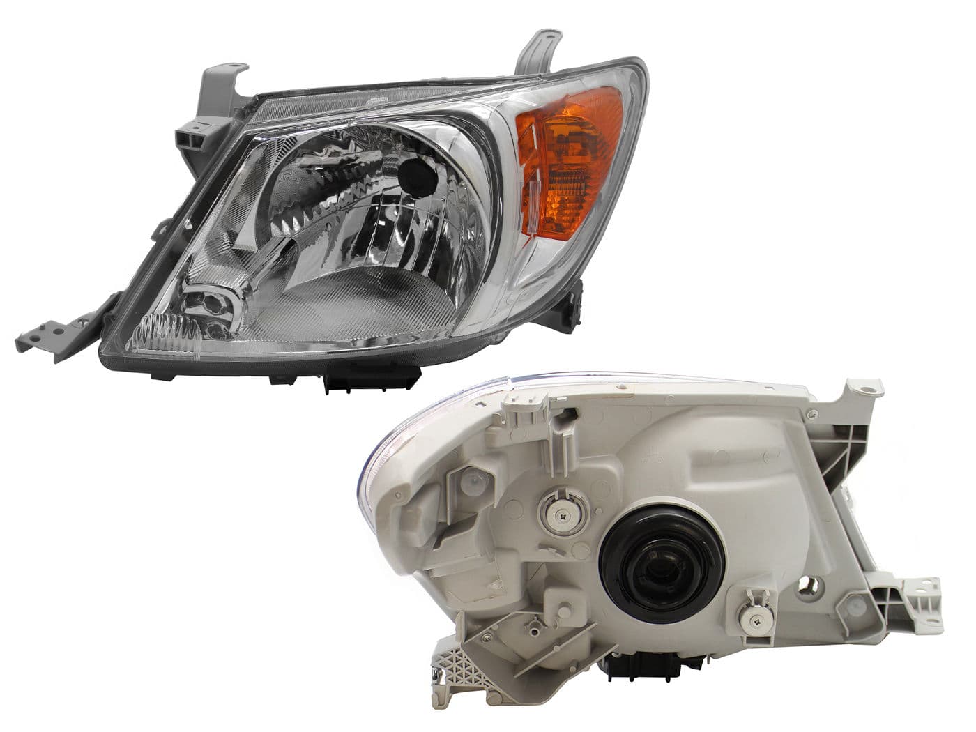 Faro Izquierdo Toyota HILUX 2006-2008 Con Mica Ámbar Fondo Cromado