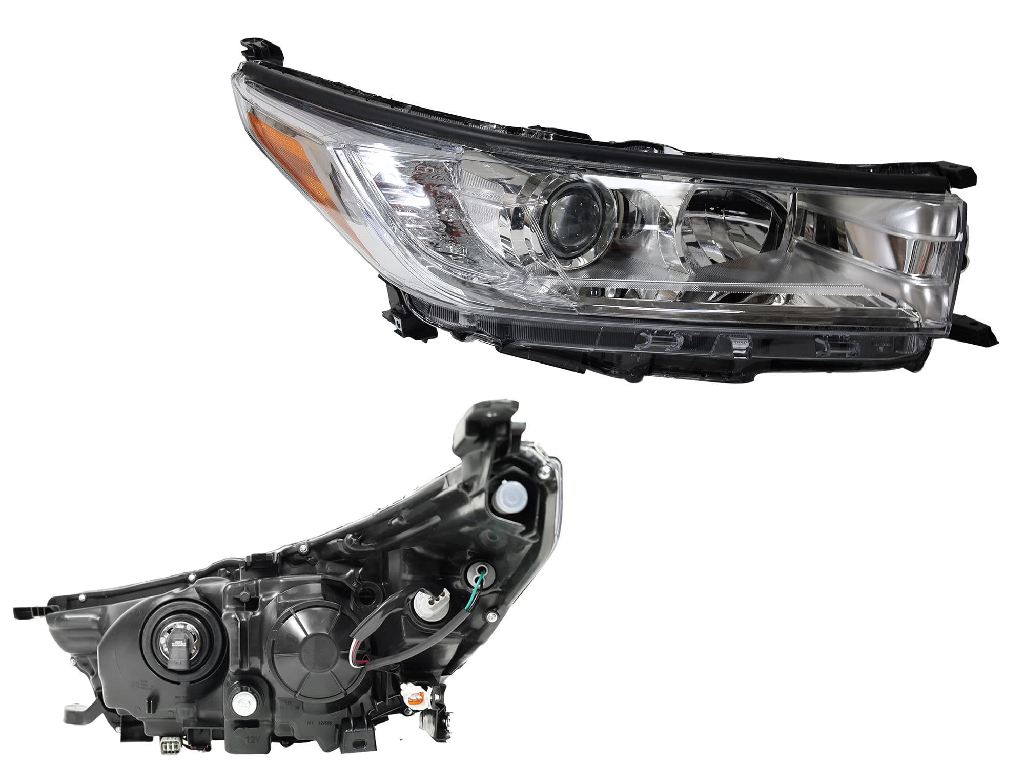 Faro Derecho Toyota HIGHLANDER LE/XLE 2017-2019 Con Lupa Con Mica Ámbar Fondo Cromado