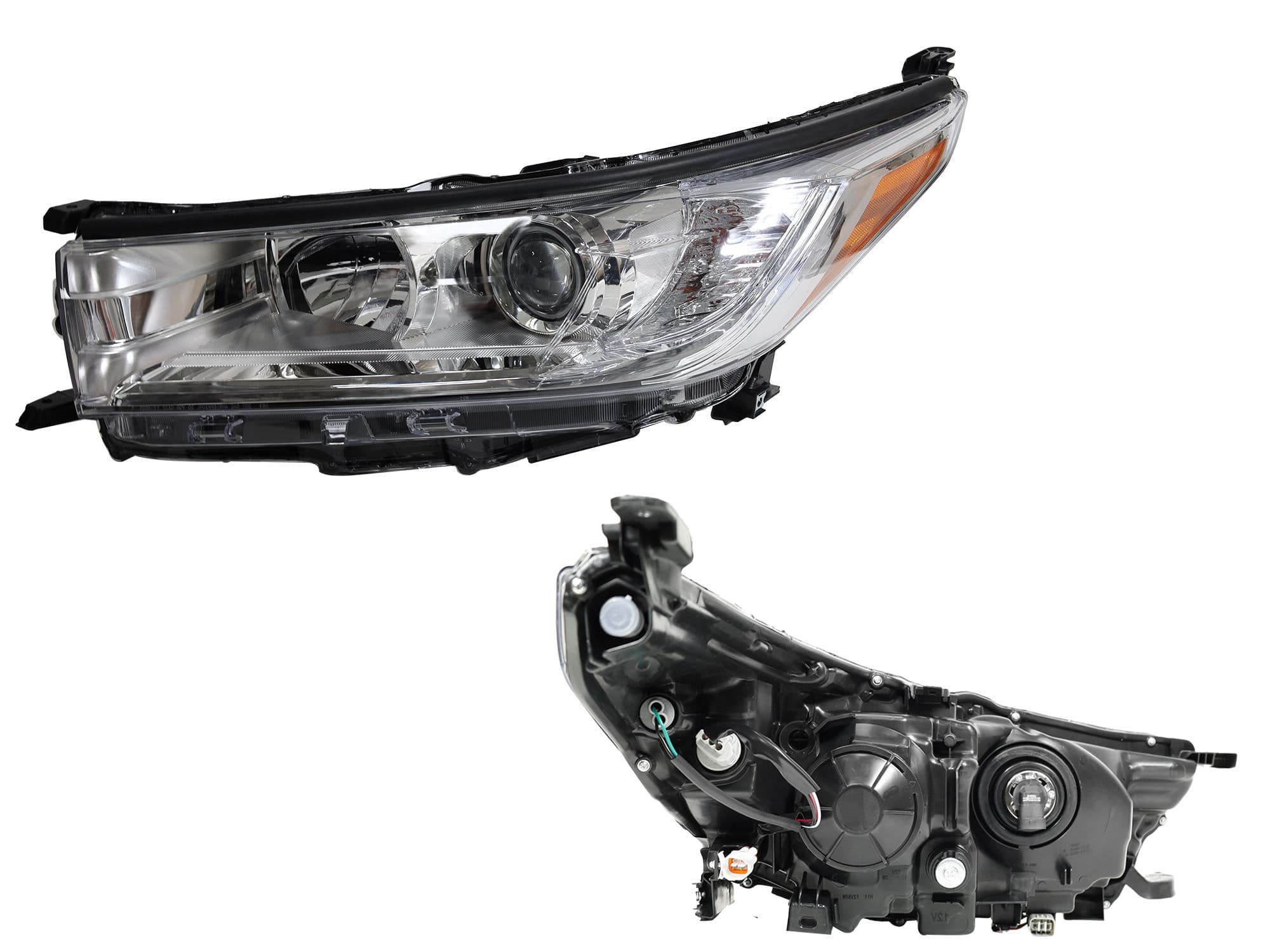 Faro Izquierdo Toyota HIGHLANDER LE/XLE 2017-2019 Con Lupa Con Mica Ámbar Fondo Cromado