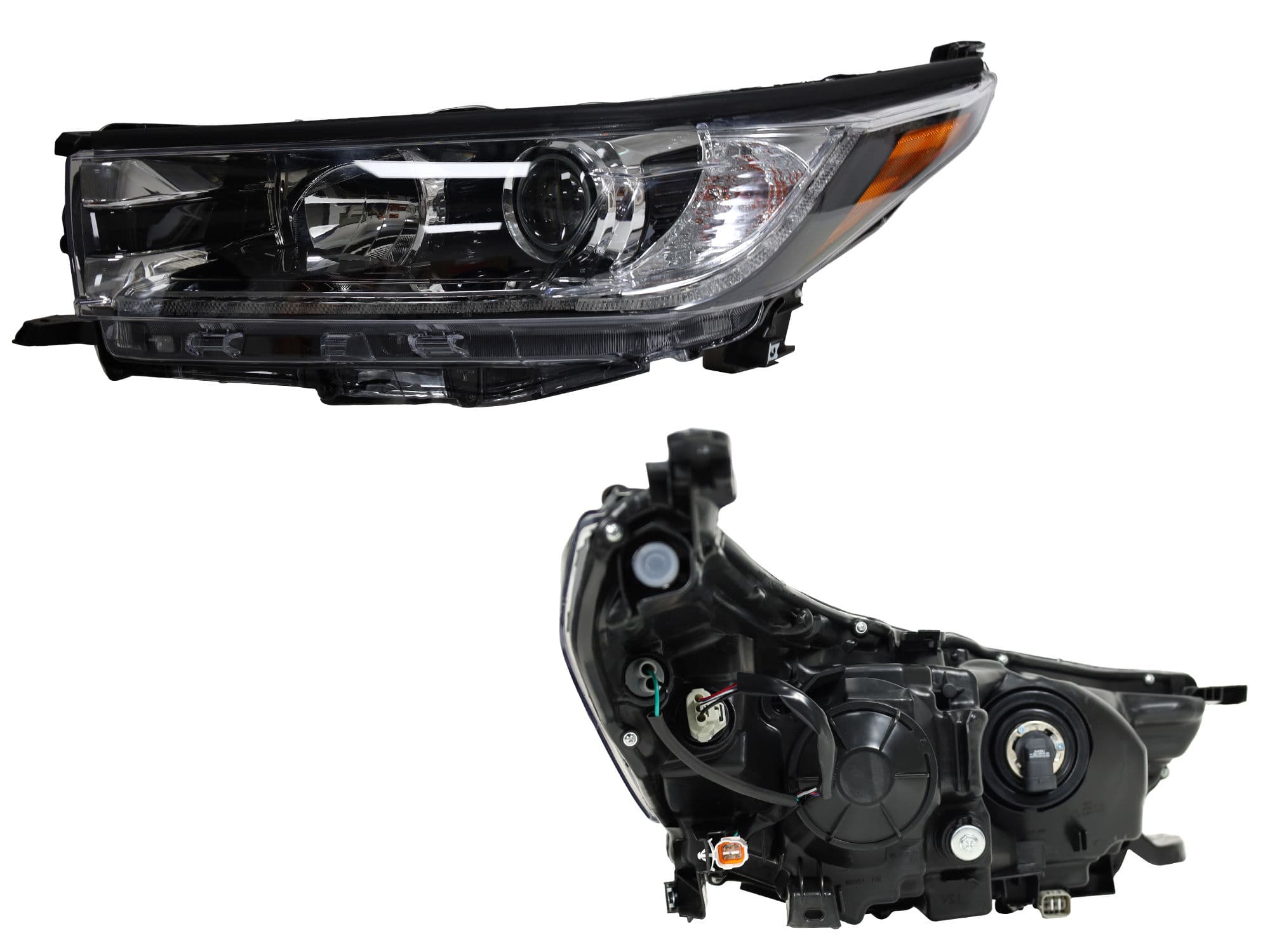 Faro Izquierdo Toyota HIGHLANDER LIMITED 2017-2019 Con Lupa Con Mica Ámbar Fondo Cromado