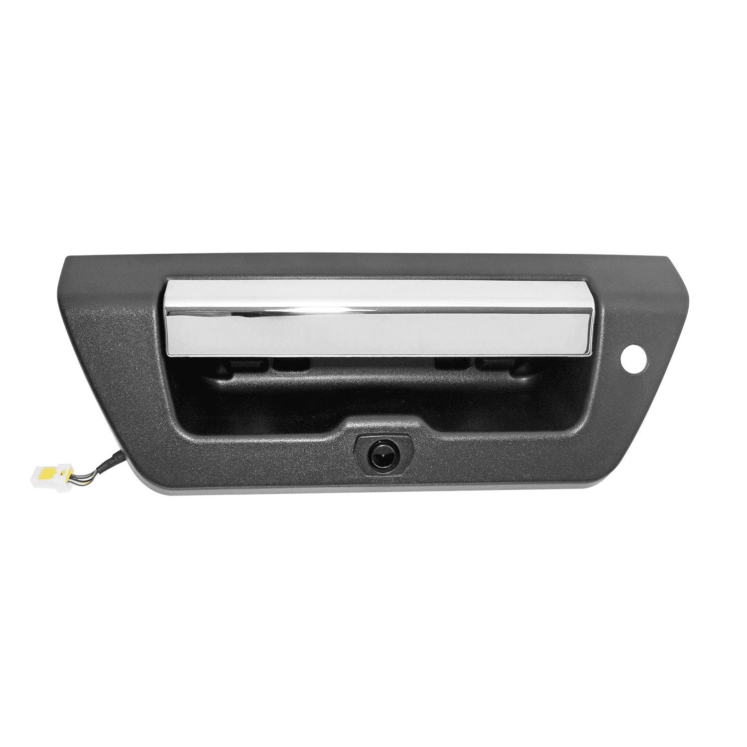 Manija De Tapa Ford F-150 2015-2017 Con Hoyo Para Llave Con Camara Integrada C/Cableado P/Adaptar 8Mts Corrugada Negra/Cromo Plastico Tapa Caja Trasera Hushan