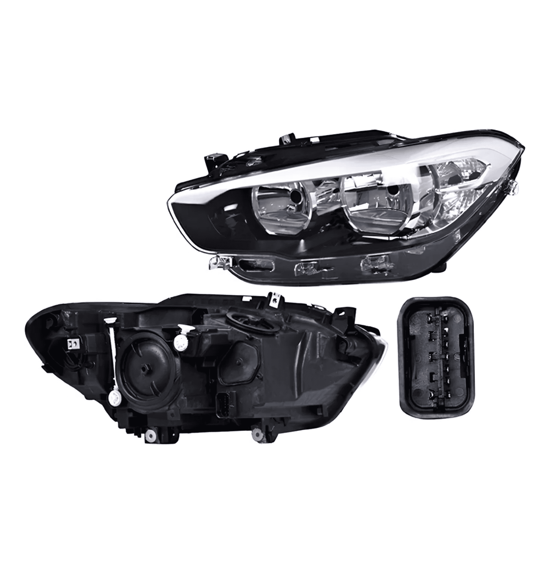 Faro Izquierdo Bmw Serie 1 2016-2017 Electrico Con Motor Fondo Negro Leds Sin Foco Depo