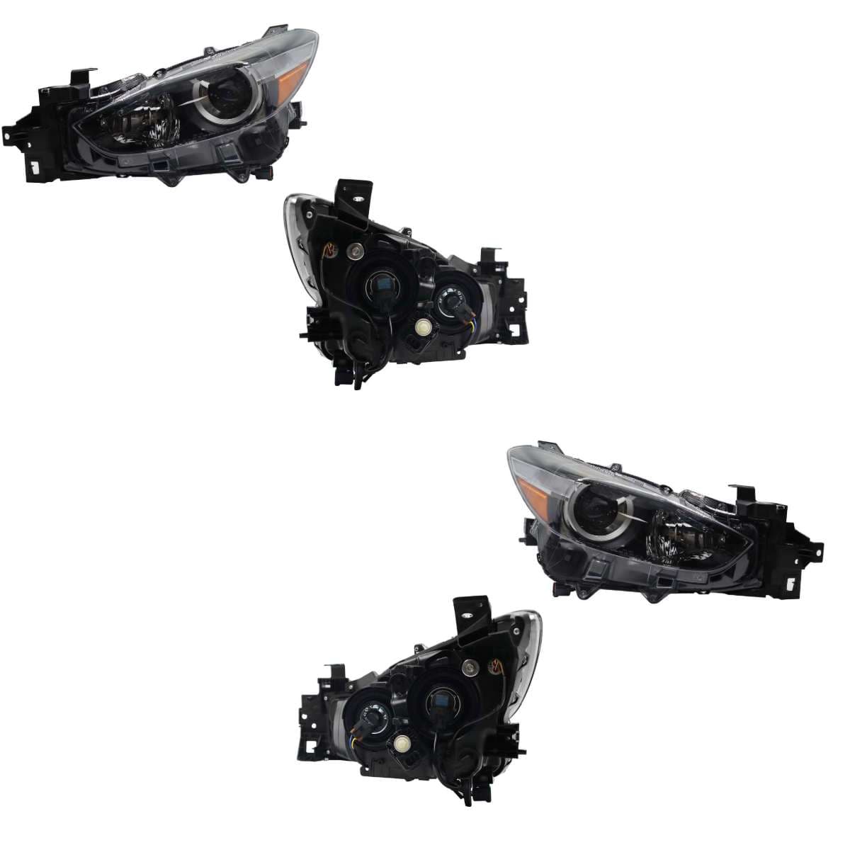 Par Faros Mazda MAZDA 3 4 y 5 Puertas 2017-2018 Fondo Negro Con Lupa Mica Ámbar Para Halógeno