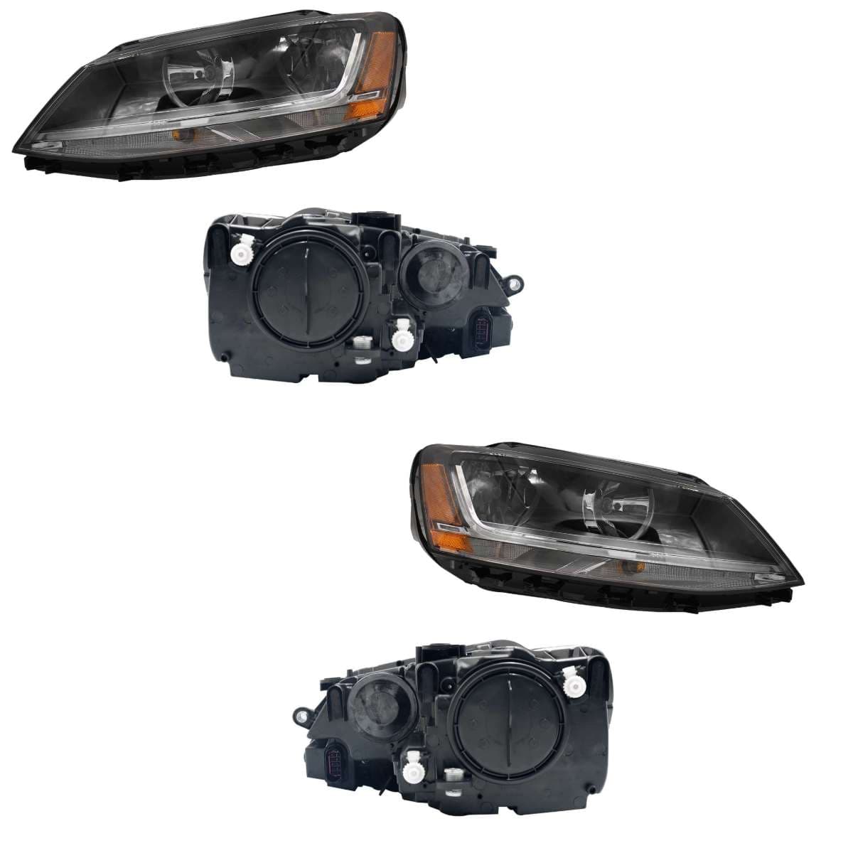 Par Faros Volkswagen JETTA A6 BICENTENARIO 2010-2018 Fondo Negro Mica Ámbar Con DRL 7 Pines